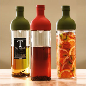 Hario glass bottle with filter, red