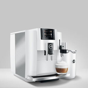 Jura coffee machine, E8 Piano White - FREE ILLY COFFEE