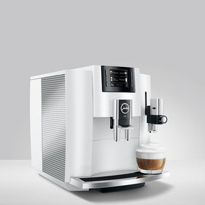 Jura coffee machine, E8 Piano White - FREE ILLY COFFEE