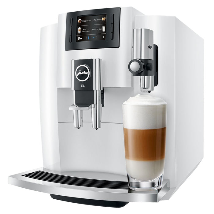 Jura coffee machine, E8 Piano White - FREE ILLY COFFEE